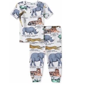 The Children's Place White and Blue Pajama Sets with Colorful Animal Print